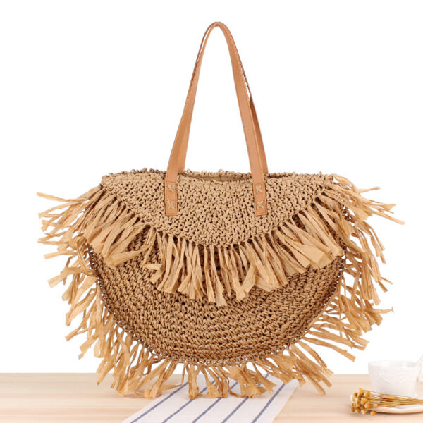 Two New Semi-Circular Tassels One-Shoulder Straw Woven Bag Paper Woven Bag Beach Bag