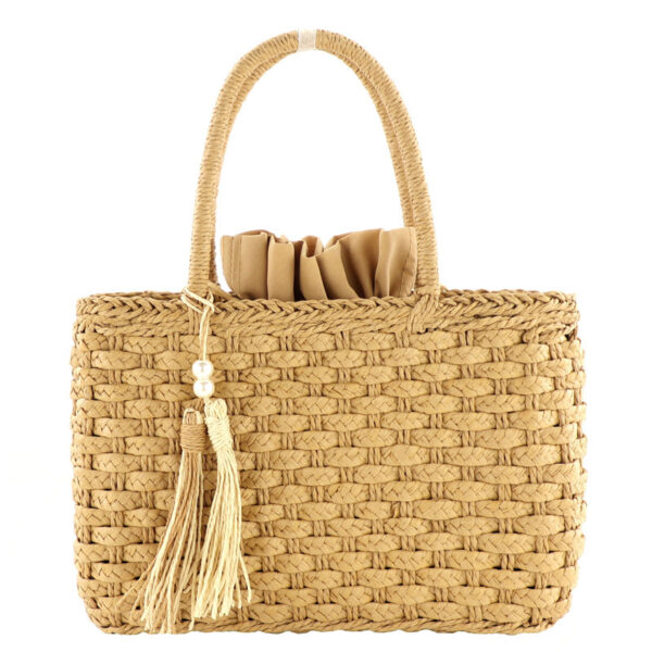 Pearl Tassel Straw Woven Bag Portable Diagonal Fashion Female Bag Beach Bag Paper Rope Three-Strand Braid Woven Bag