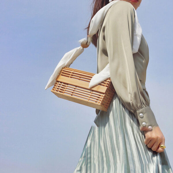 Antique New Ins Rattan Woven Bag Light Luxury Woven Bag Straw Woven Bag Vacation Portable Shoulder Bag Bamboo Basket Bag Female