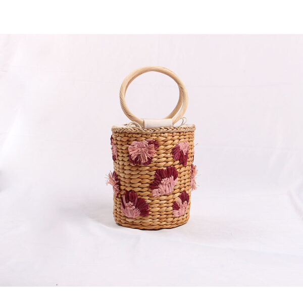 Three-Dimensional Flower Portable Straw Bag Cute Bucket Bag Hand-Woven Bag