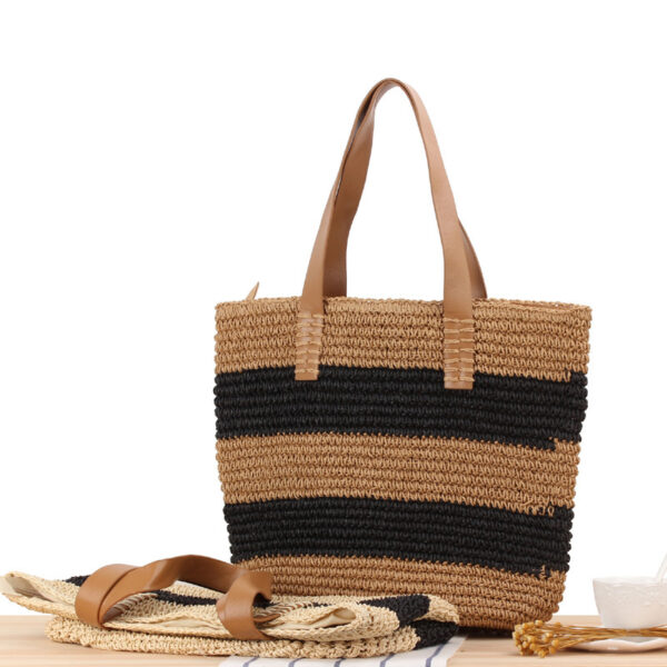 Simple And Generous Striped Woven Bag Shoulder Straw Bag