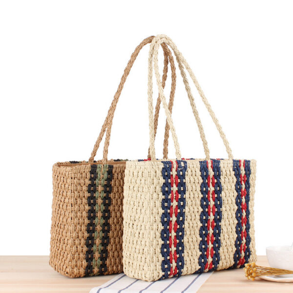 Vertical Stripes One-shoulder Straw Woven Bag Fashion Women's Bag