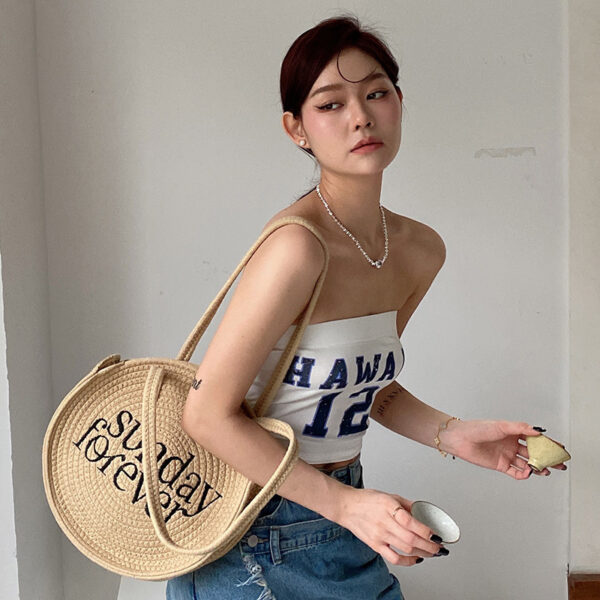 Women's Fashion Round Letter Straw Bag