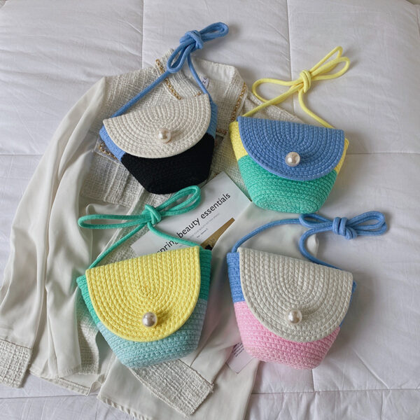 Small Pearl Flip Flap Fashion Straw Bag