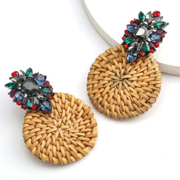Creative Personality Alloy Diamond Round Rattan Woven Earrings