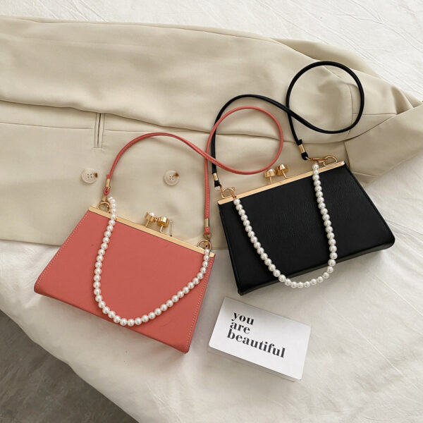 Retro Leather Shoulder Bag Trend Simple Pearl Small Square Bag
