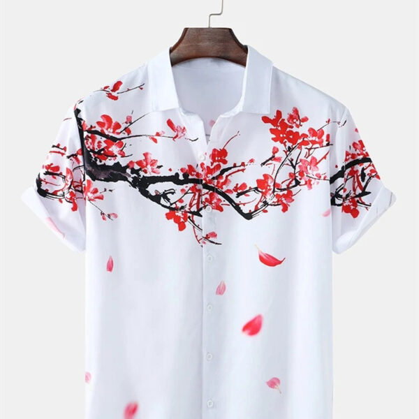 Men's Casual Ink Painting Plum Short Sleeve Shirt
