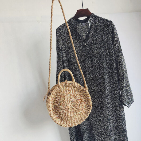 Vintage Button Round Shoulder Travel Beach Women's Bag