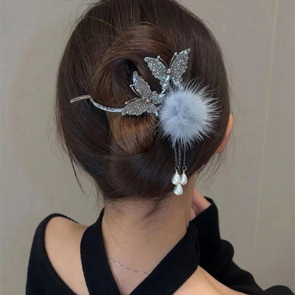 Women's Tassel Rhinestone Butterfly Twist Clip