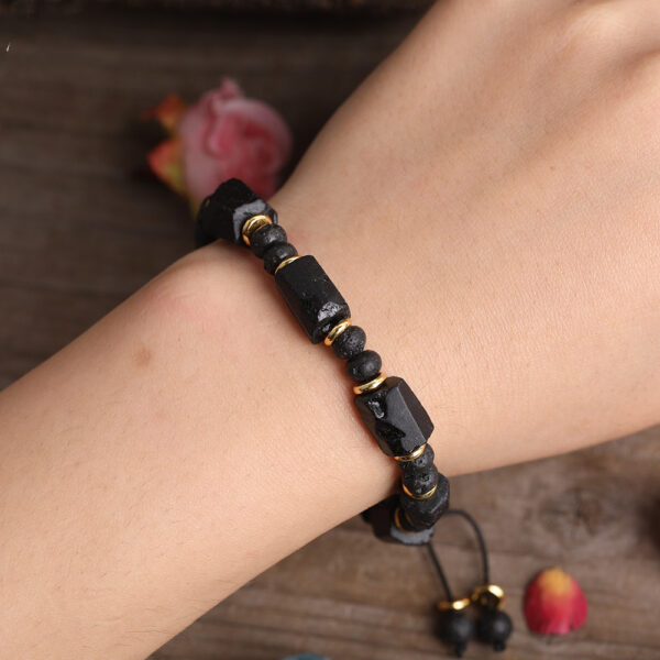 Natural Black Tourmaline Bracelet  Black Lava Beads