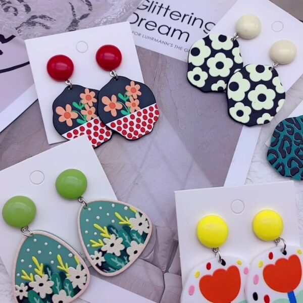 Acrylic Resin Leaf Floral Heart Embossed Print Earrings