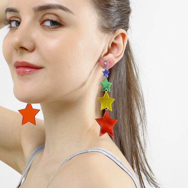 Acrylic  Korea Color Pentagram Crystal Tassel Earrings