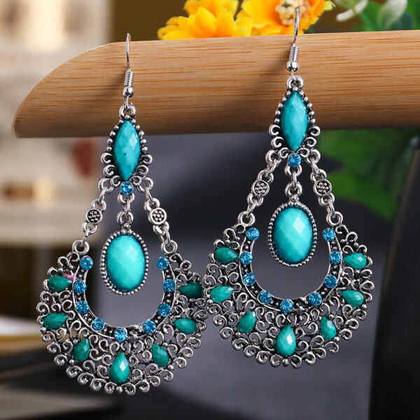 Water Droplets, Black Large Fan-shaped Rhinestone Earrings