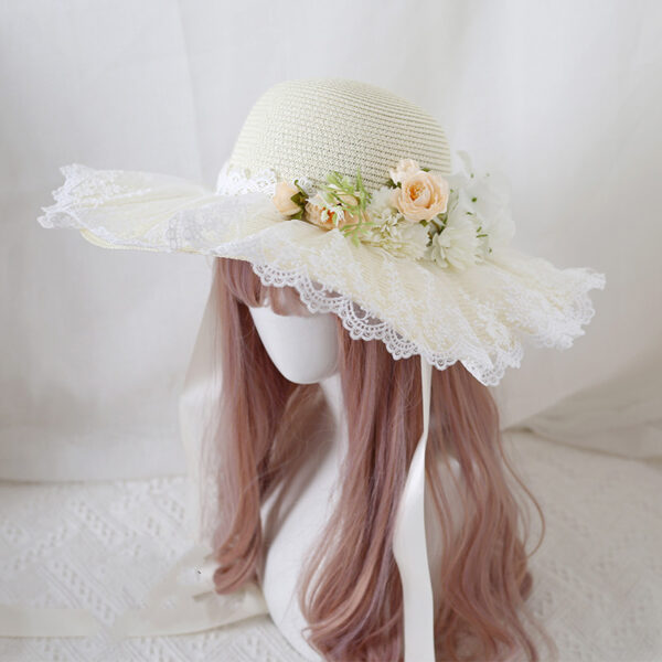 Sun Hat Travel Photo Flower Bow Lace Large Wide-brimmed Sun Hat