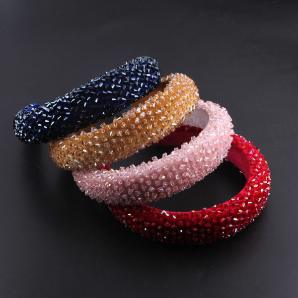 European And American Hand Stitched Irregular Crystal Sponge Headband