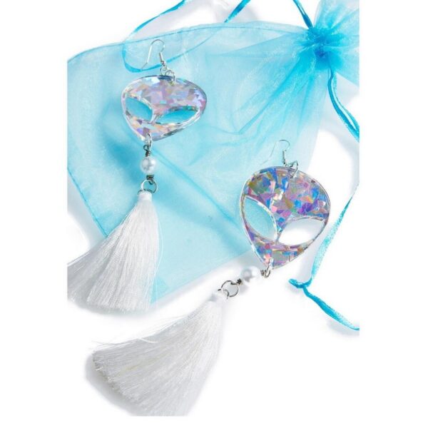 Futuristic Laser Alien Head Fringe Pearl Long Earrings