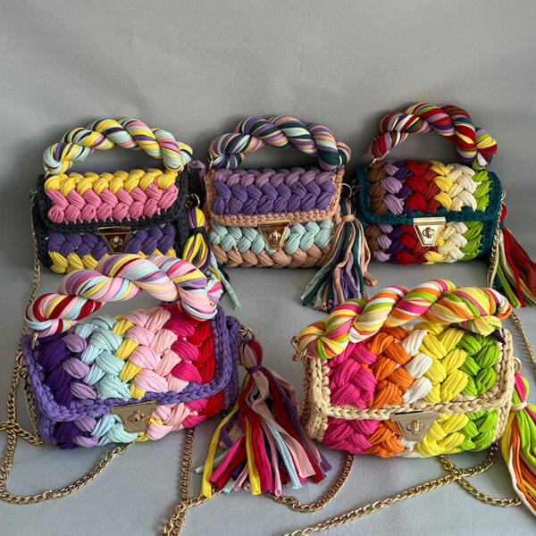 Pure Handmade Cloth Strip Bag Rainbow