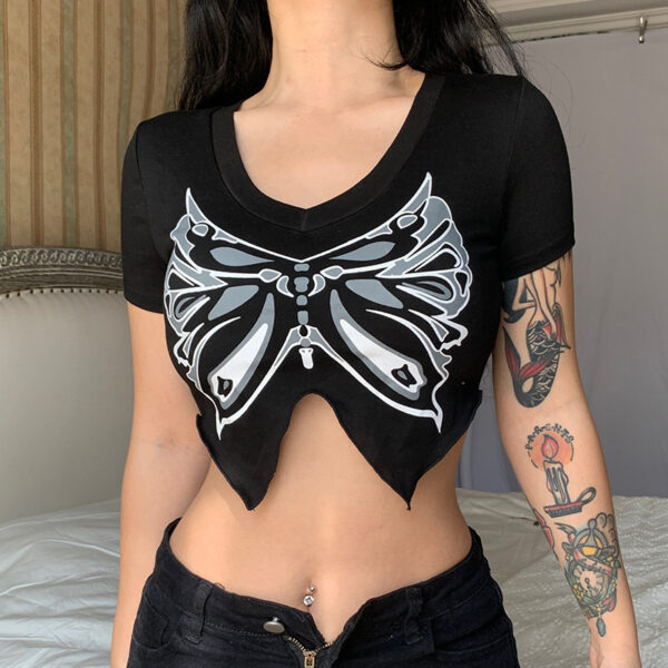 Fashion Dark Butterfly Print Ladies Top