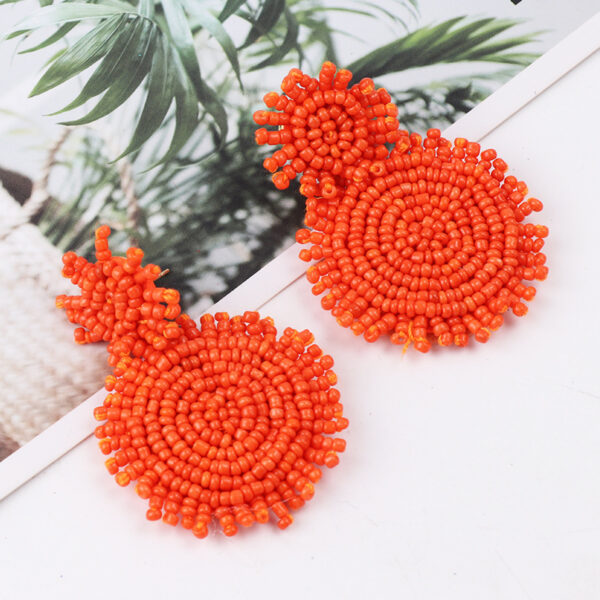 Handwoven Colorful Beaded Small Round Rice Bead Earrings