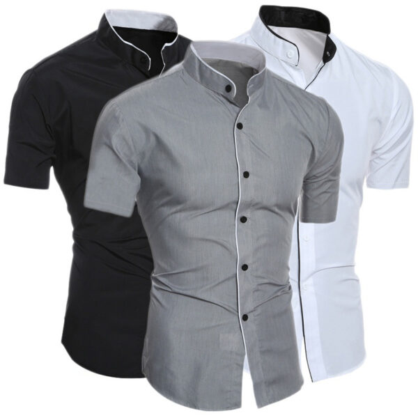 Men's Pure Color Simple Casual Korean-style Slim-fit Short-sleeved Shirt
