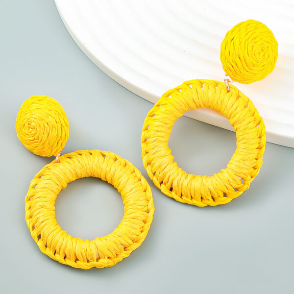 Summer New Raffia Woven Multi-layer Round Earrings