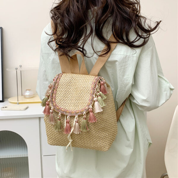Western Style Travel Women's Straw Backpack Bohemian Style Tassel Bag