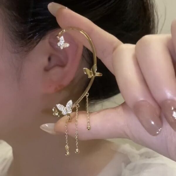 Silver Needle Micro-Set Asymmetric Butterfly Ear Cuff