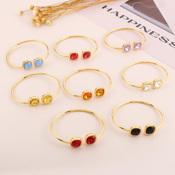 Fashion Square Hollow Stainless Steel Bracelet Elegant Glass