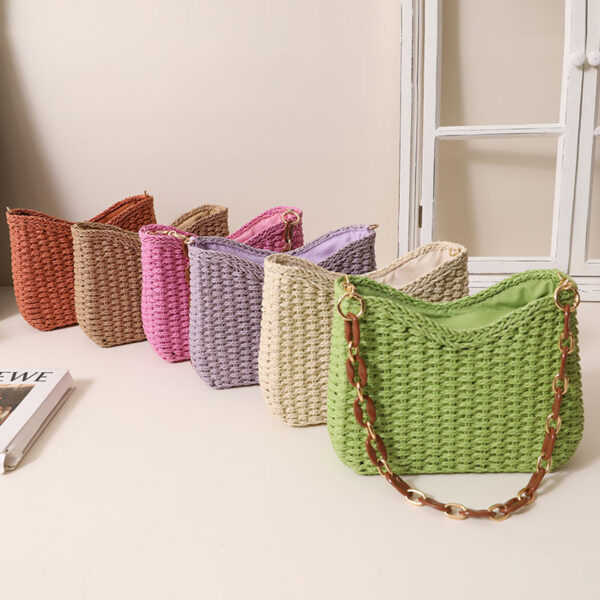 Crescent Single Shoulder Solid Straw Woven Bag