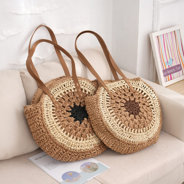 Women's Fashion Simple Multicolor Round Handmade Shoulder Straw Bag