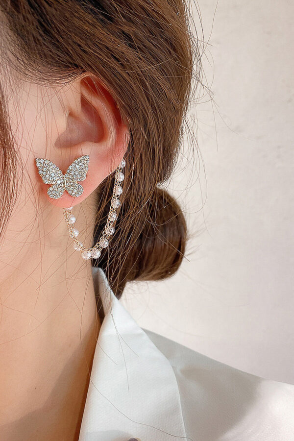 925 Silver Needle Pearl Super Fairy Butterfly Ear Clip Stud Earrings