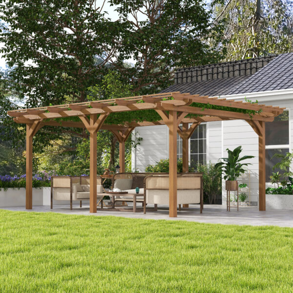 12 x 16 Outdoor Pergola Grape Trellis, Wood Gazebo for Climbing Plants at Garden, Patio, Backyard, Deck, Brown