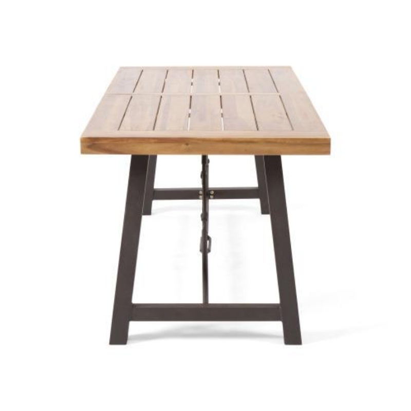 Outdoor Lovewood Metal Base Dining Table, Teak Wood - Image 6