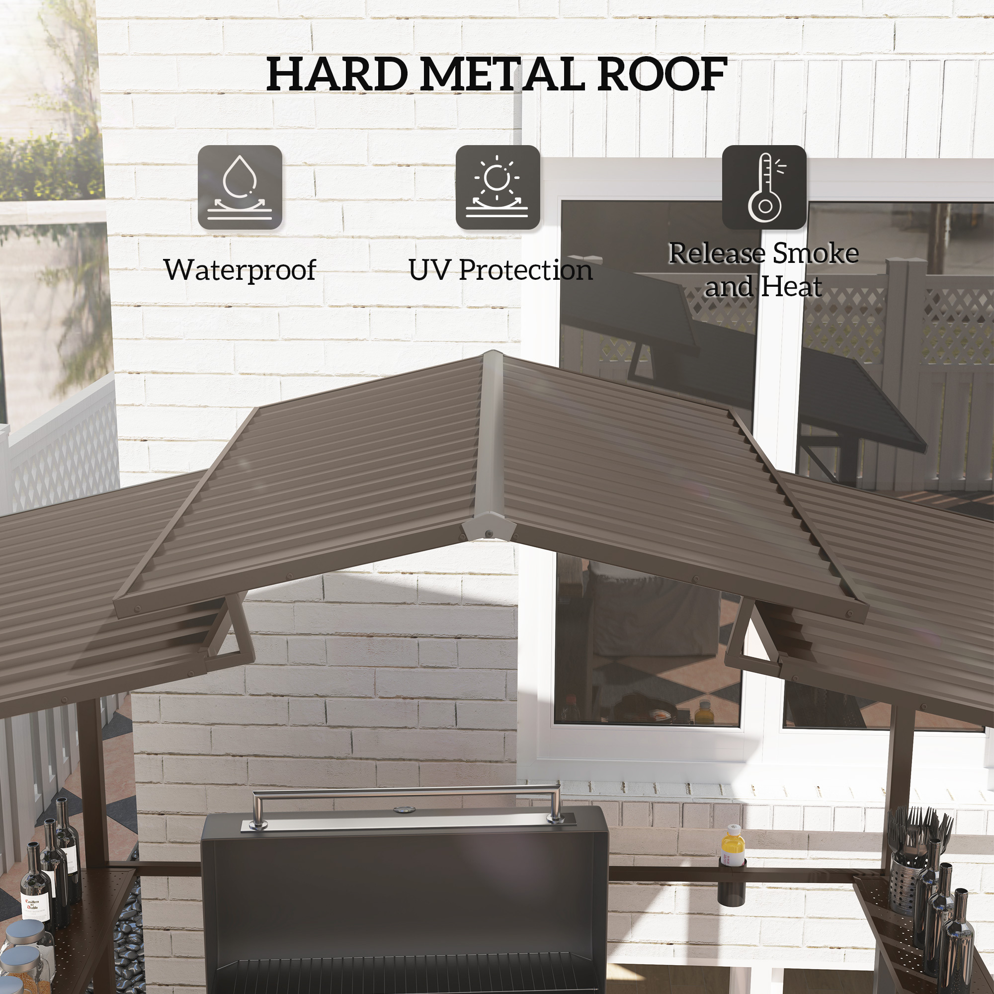 8 x 5ft Hardtop Grill Gazebo with Double Metal Roof, 2 Side Shelves and 4 Cup Holders for Patio Backyard Lawn Deck - Image 2