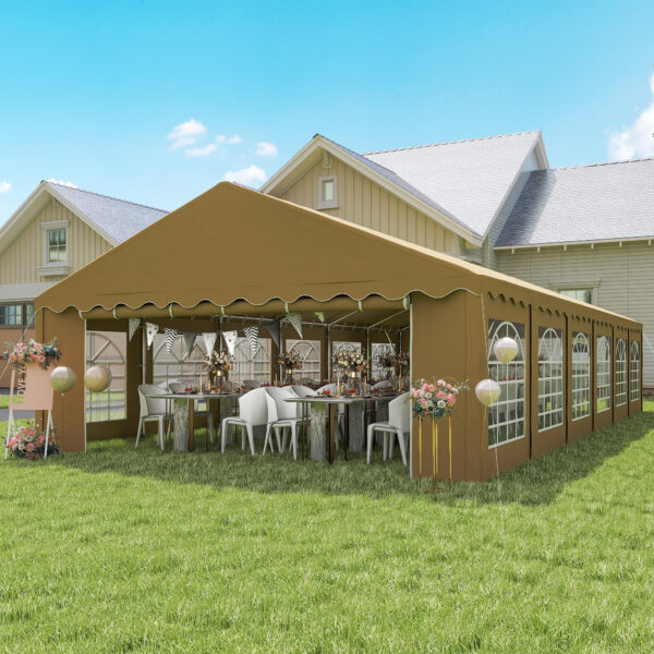 20 x 40 Party Tent, Outdoor Canopy Tent with Removable Sidewalls, 12 Windows for Parties, Wedding, Events, BBQ, Brown