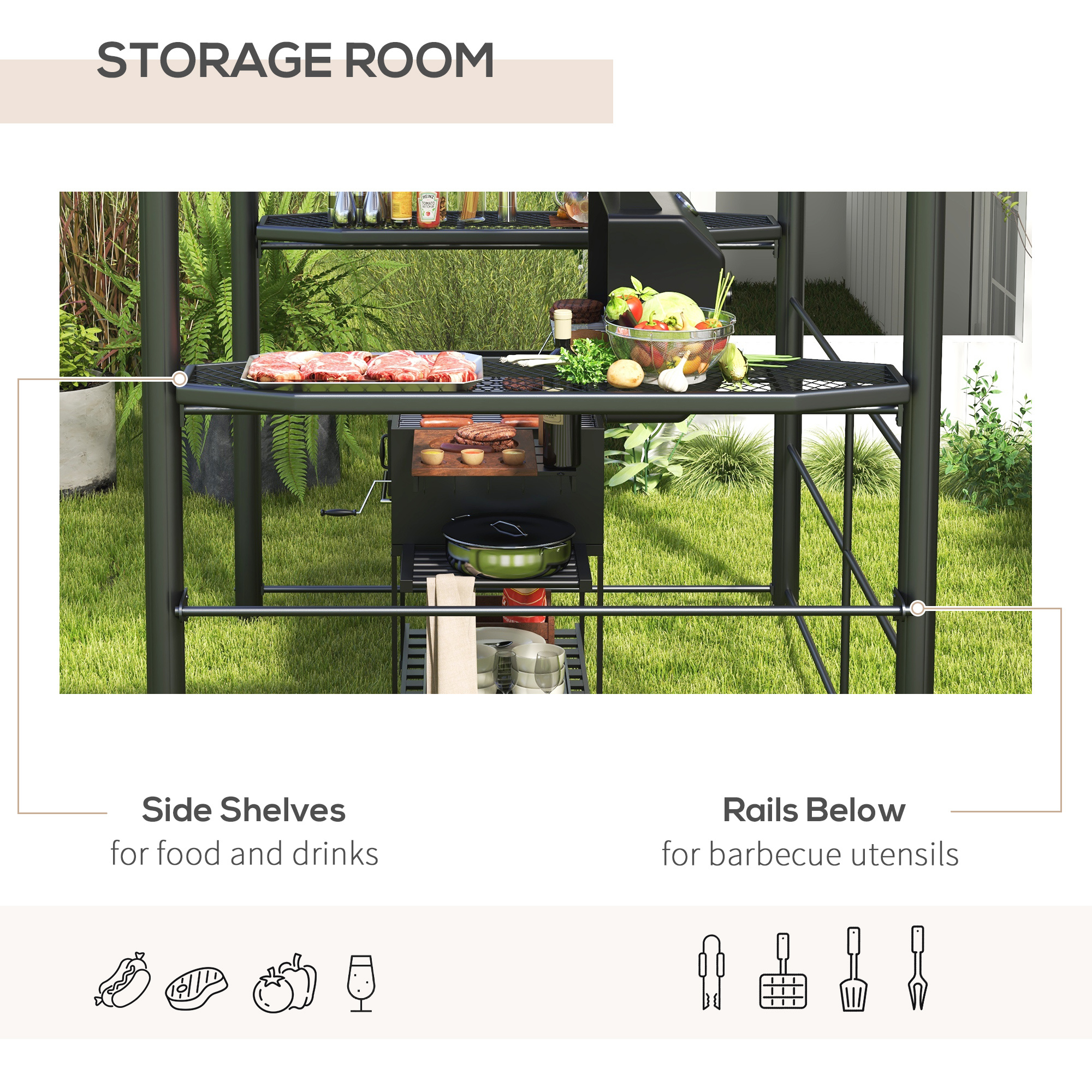 8 x 5 Outdoor Grill Gazebo Canopy Shelter with Vented PC Roof, Side Shleves - Image 4