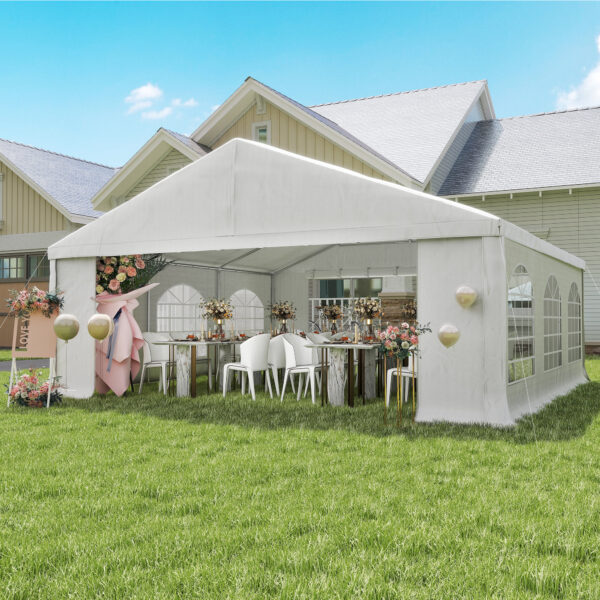 20 x 20 Heavy-duty Large Wedding Tent, Outdoor Carport Garage Party Tent, Patio Gazebo Canopy with Sidewall, White