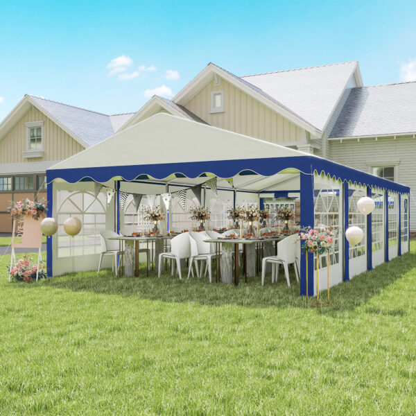 16.5 x 33 Large Party Tent, Heavy Duty Outdoor Canopy Tent with Removable Sidewalls, 10 Windows, Blue