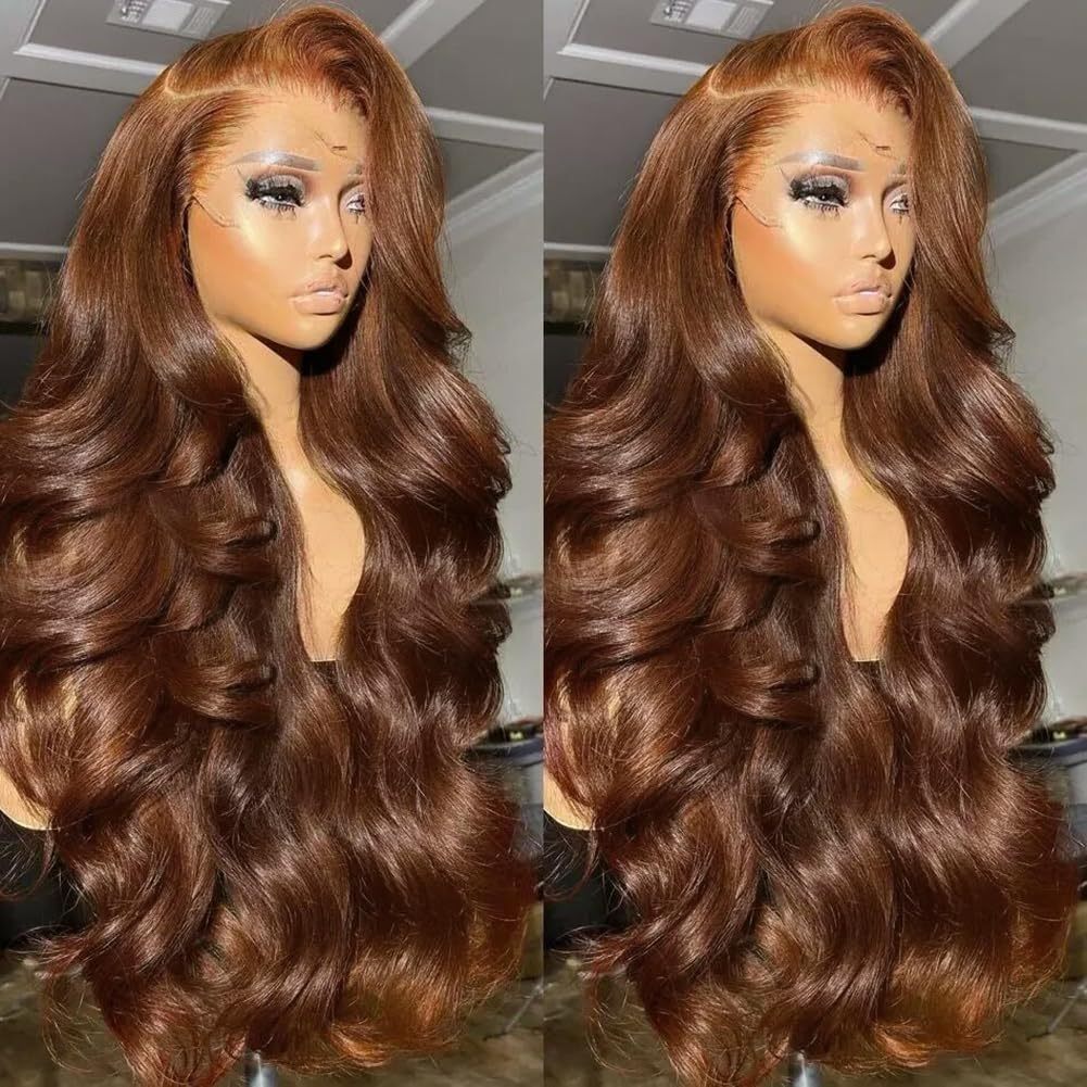 Chocolate Brown 13x4 Lace Front Wig Human Hair Color 4 Body Wave Density - Image 5