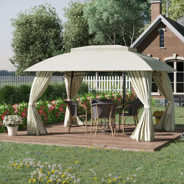10 x 13 Outdoor Gazebo Patio Gazebo Canopy, Double Vented Roof, Steel Frame, Curtain Sidewalls, Sun Shade Shelter for Garden, Lawn, Backyard, Deck, Beige