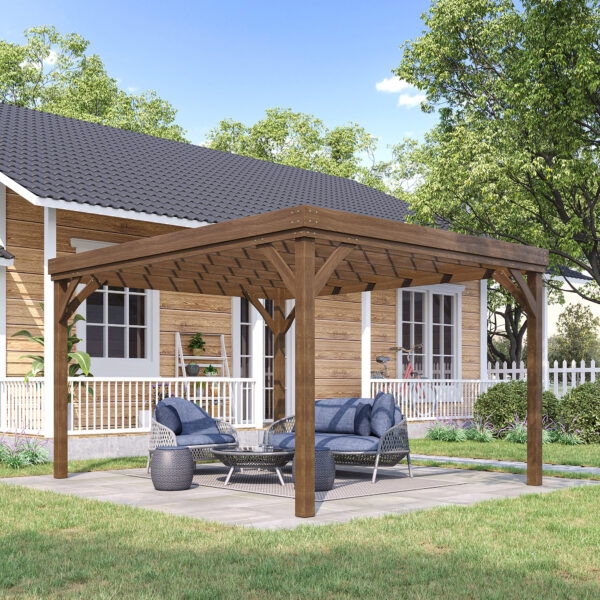 10 x 12 Outdoor Wooden Pergola, Grape Vine Gazebo with Concrete Anchors for Garden, Patio, Backyard, Deck, Brown