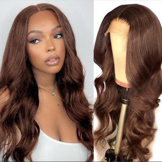 4x4 Lace Closure Human Hair Wig Brown Body Wave Density - Image 2