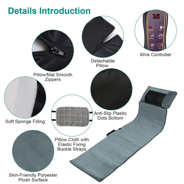Full Body Massage Mat With Neck Kneading Massager - 10 Targeted Points & 3-Level Lumbar Heating, 9 Vibration Modes&9 Speeds, 20-Node Neck Massage -Heating & 3 Modes, 10-30min Smart Timer, Anti-Slip B - Image 5