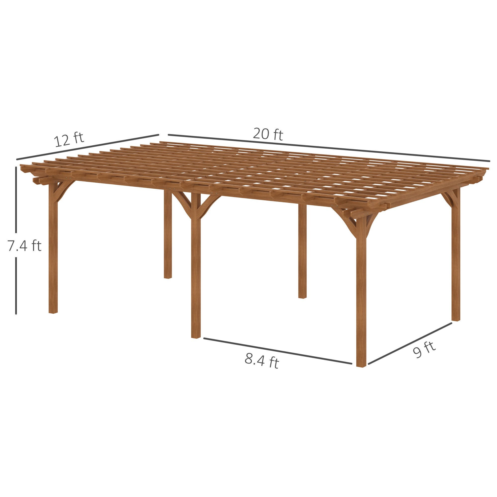 12 x 20 Outdoor Pergola, Wood Gazebo Grape Trellis with Stable Structure for Climbing Plant Support, Garden, Patio, Backyard, Deck - Image 7