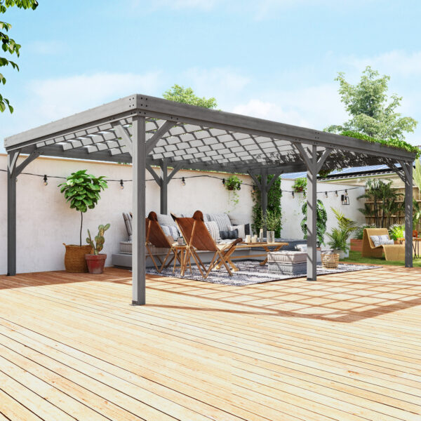 12 x 20 Outdoor Wooden Pergola, Grape Vine Gazebo with Concrete Anchors for Garden, Patio, Backyard, Deck, Gray