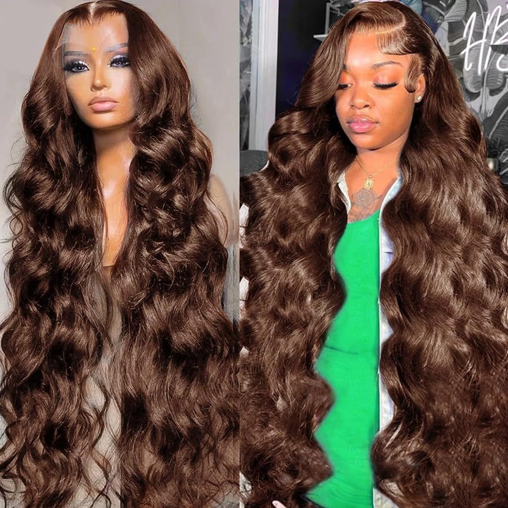 Chocolate Brown 13x4 Lace Front Wig Human Hair Color 4 Body Wave Density - Image 2
