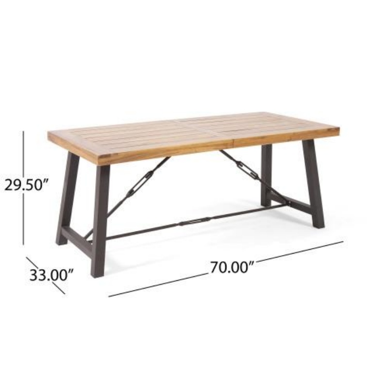 Outdoor Lovewood Metal Base Dining Table, Teak Wood - Image 4