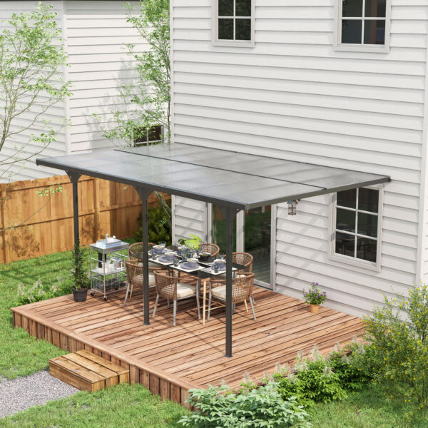 16.5 x 10 Outdoor Polycarbonate Pergola, Transparent UV Blocking Awning, Hardtop Deck Gazebo, Aluminum, Gray