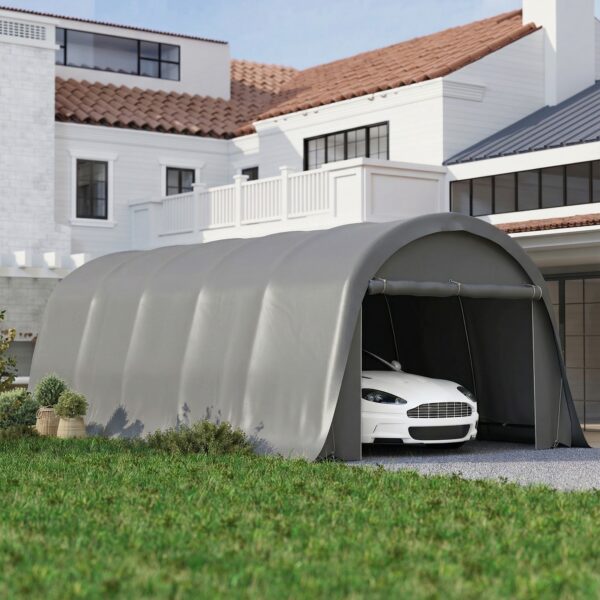 12 x 23.6 Heavy Duty Carport, UPF50+ Portable Garage Car Canopy Tent with Galvanized Frame, Large Door, Dark Gray