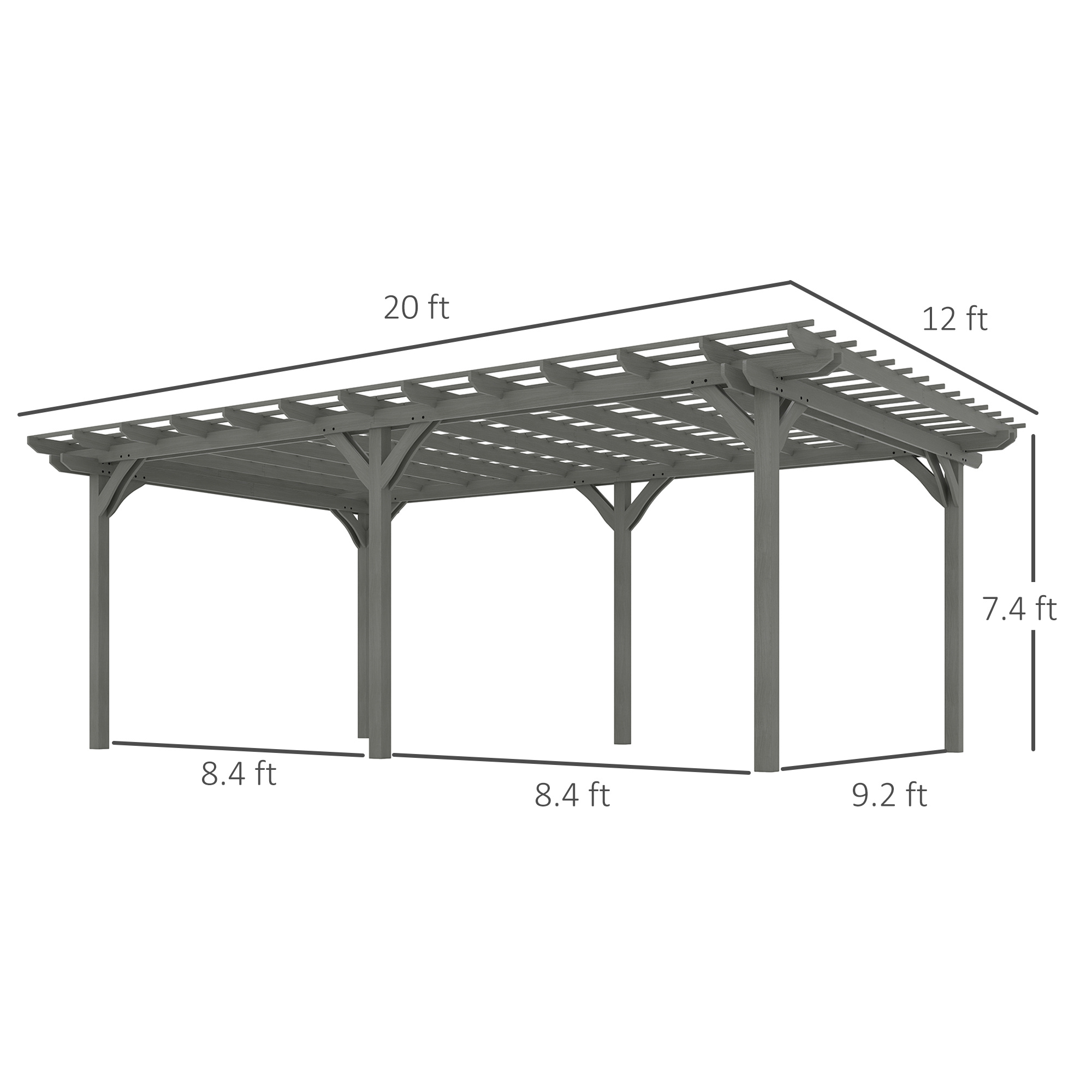 12 x 20 Outdoor Pergola, Wood Gazebo Grape Trellis with Stable Structure for Climbing Plant Support, Gray - Image 5